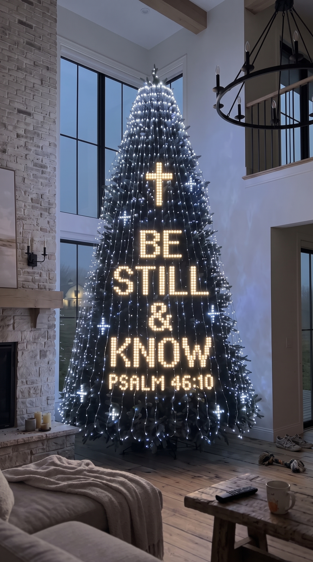 Glory Lume LED curtain lit with Be Still and Know Psalm 46:10