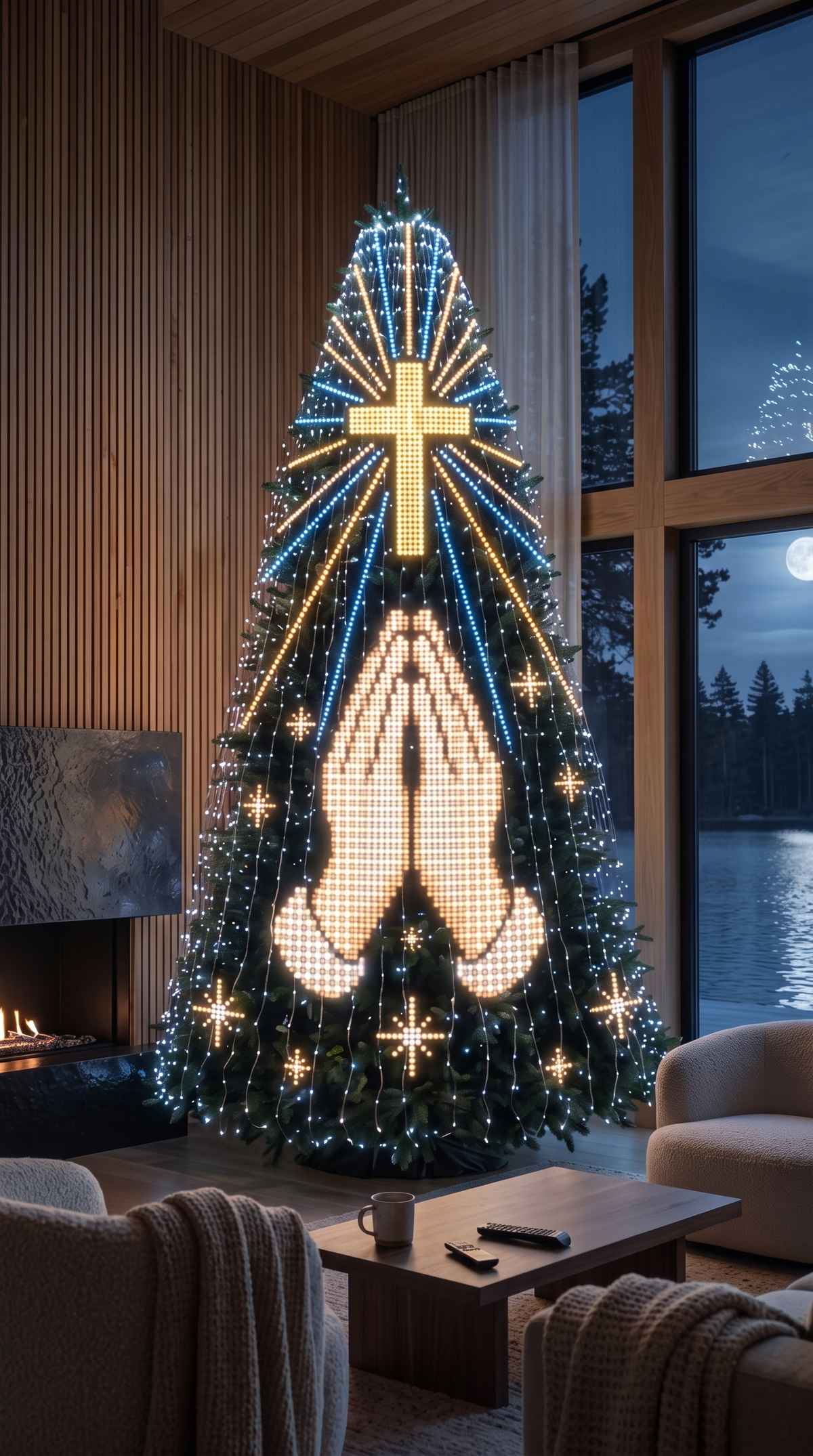 Glory Lume LED curtain lit as a praying hands scene