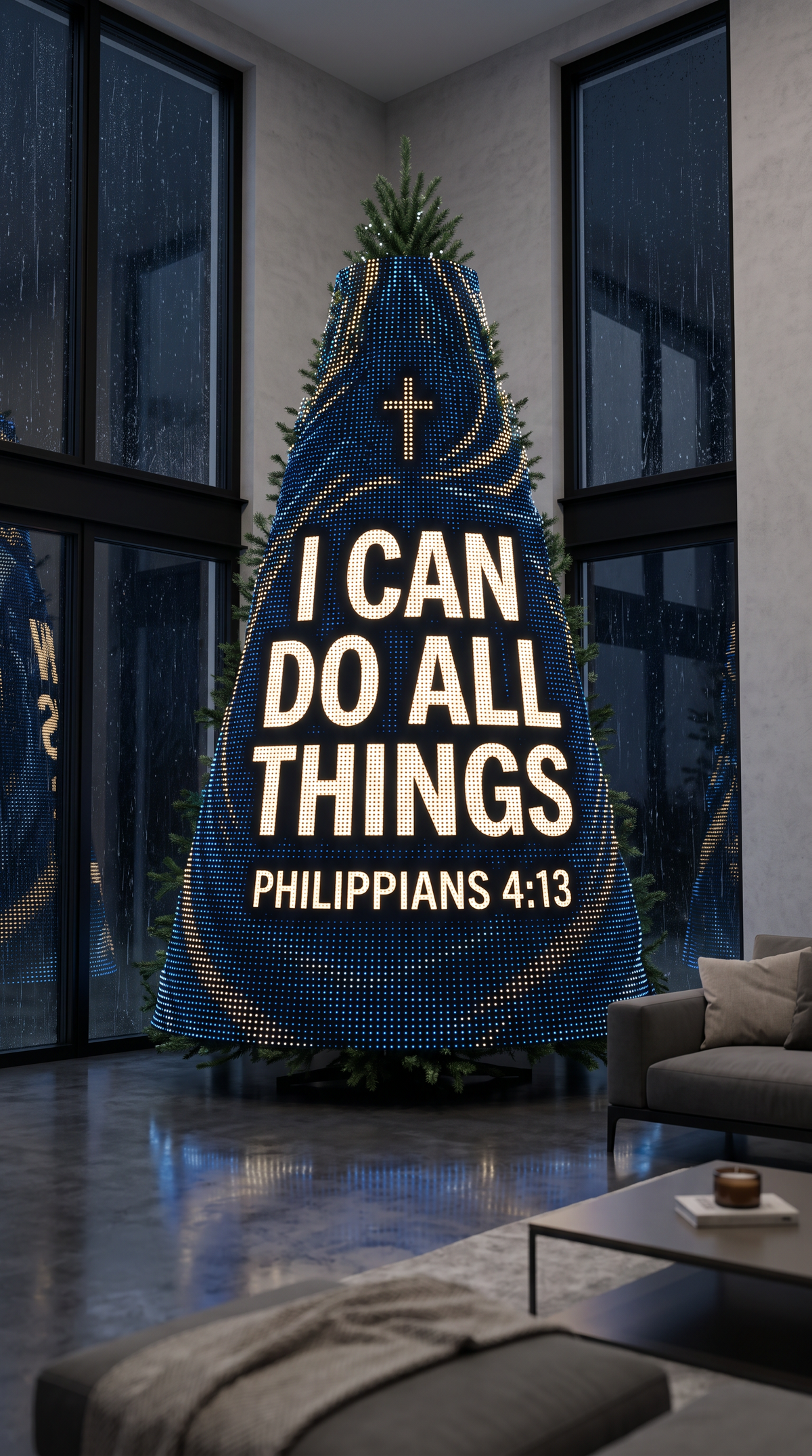 Glory Lume LED curtain lit with I Can Do All Things Philippians 4:13