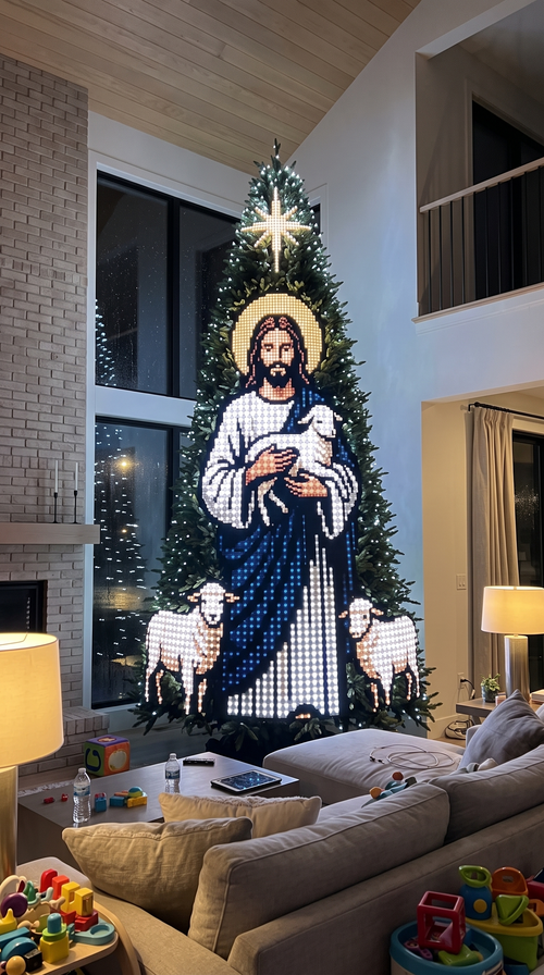 Glory Lume LED curtain lit as the Good Shepherd scene